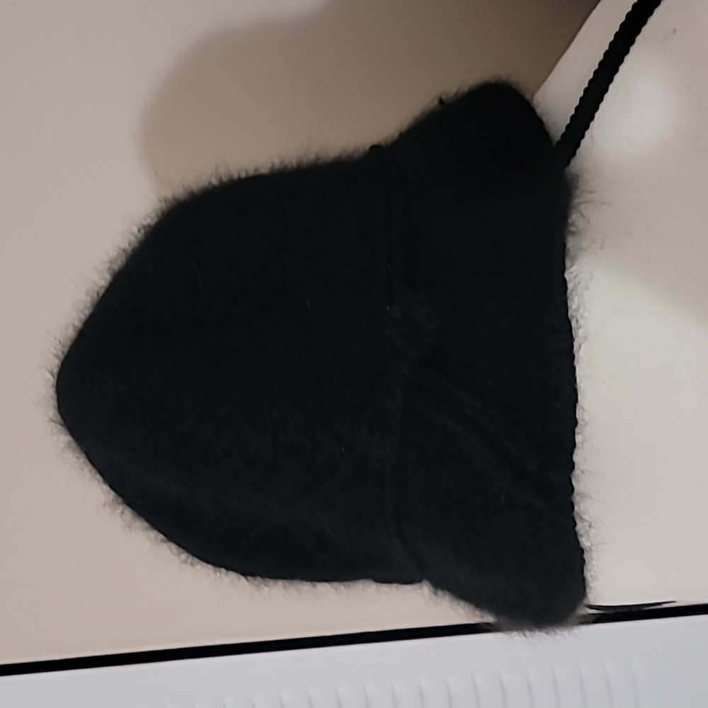Black fuzzy beanie bucket hat one size women's
